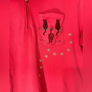 Vintage Coral Bay Golf Embroidered Cats/Paws Collared Polo Shirt In Coral Sz XL