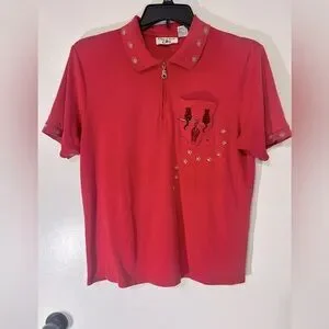 Vintage Coral Bay Golf Embroidered Cats/Paws Collared Polo Shirt In Coral Sz XL