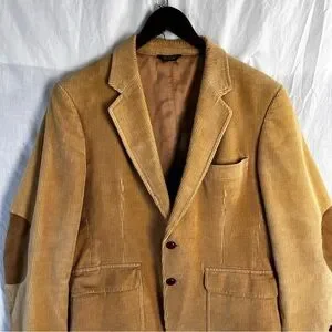 Vintage Corduroy Elbow Patch Brookford 2 Button Mens Jacket Tan Sport Coat 40R