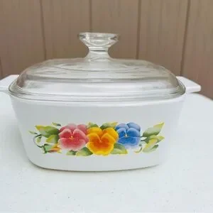 Vintage CorningWare Summer Blush Pansy Flowers Casserole Dish A-1.5L W/ Lid