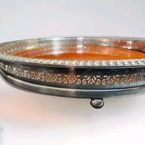 Vintage Crescent Modern Formica And Silver Plate Round Serving Bar Tray MCM 12"
