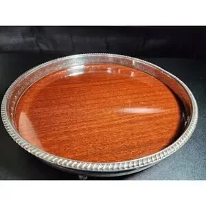 Vintage Crescent Modern Formica And Silver Plate Round Serving Bar Tray MCM 12"