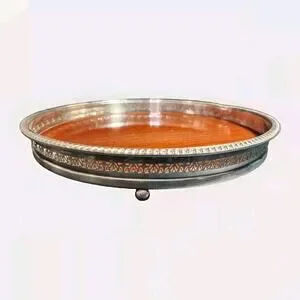 Vintage Crescent Modern Formica and Silver Plate Round Serving Bar Tray MCM 12"