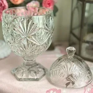Vintage Cristal D'Arques-Durand Egg Covered Candy Compote Clear 6 Sided Stem