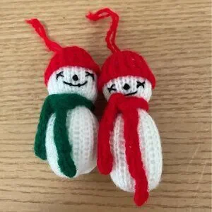 Vintage Crocheted Christmas Ornaments Snowman Mouse In Stocking Elf Pixie Set 4