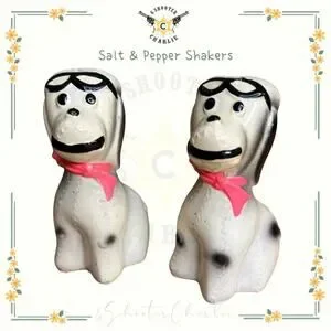 Vintage Dogs With Goggles SNOOPY RED BARON Salt And Pepper Shaker Set Japan