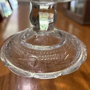 Vintage EO Brody Clear Glass Footed Compote Tulip And Leaf EO Brody Cleveland