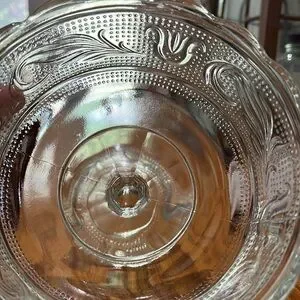Vintage EO Brody Clear Glass Footed Compote Tulip And Leaf EO Brody Cleveland