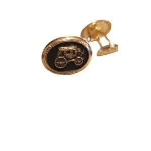 Vintage Estate Stunning Wells Fargo Cuff Link Oval Gold Black Employee Cufflinks