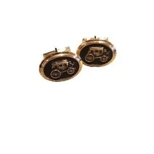 Vintage Estate Stunning Wells Fargo Cuff Link Oval Gold Black Employee Cufflinks