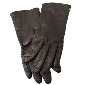 Vintage Etienne Aigner Leather Gloves Brown Medium Womens Lambswool Lined