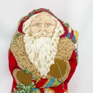 Vintage Father Christmas Santa Clause Handmade Stuffed Plush Pillow Decor Med
