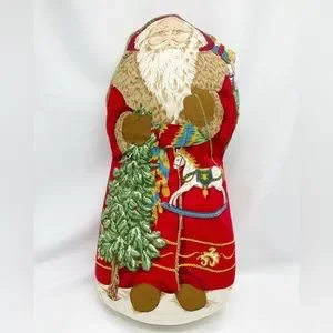 Vintage Father Christmas Santa Clause Handmade Stuffed Plush Pillow Decor Med
