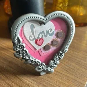 Vintage Framed Valentines Box of Chocolates in a Heart-Shaped Pewter Frame