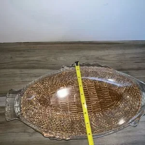 Vintage Glasbake Clear Glass Fish Bowl/Platter USA With Original Wicker Basket
