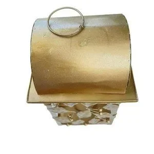 Vintage Gold Finish Metal Candle Lantern Handcrafted Metalworks 9x6 In