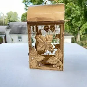 Vintage Gold Finish Metal Candle Lantern Handcrafted Metalworks 9x6 In