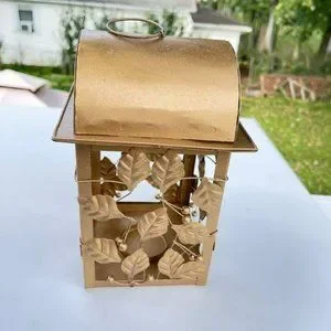 Vintage Gold Finish Metal Candle Lantern Handcrafted Metalworks 9x6 In