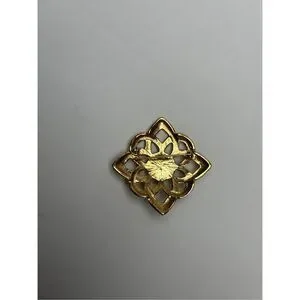 Vintage Gold-Tone Filigree Brooch With Faux Pearl Center