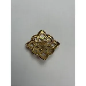 Vintage Gold-Tone Filigree Brooch With Faux Pearl Center