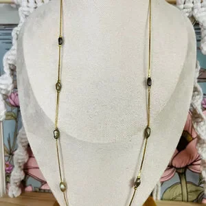 Vintage Gray Freshwater Pearl Necklace Gold Toned Metal Chain Thin Delicate