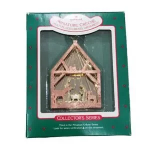 Vintage Hallmark 1987 Miniature Creche Multi-Plated Brass Nativity Ornament