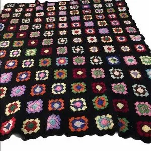 Vintage Handmade Crochet Granny Square Afghan Throw Size 65” X 54 Multicolored