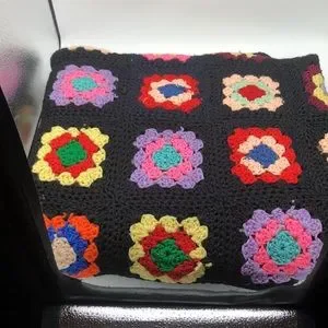 Vintage Handmade Crochet Granny Square Afghan Throw Size 65” X 54 Multicolored