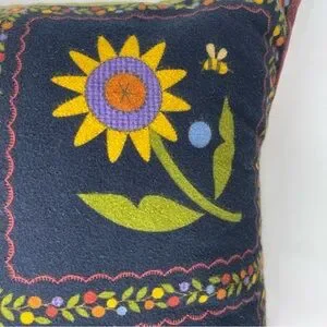Vintage Homemade Throw Pillow Birds Floral Flowers Multicolored Pocket 17”x 17”