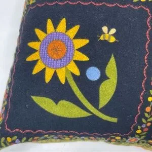 Vintage Homemade Throw Pillow Birds Floral Flowers Multicolored Pocket 17”x 17”