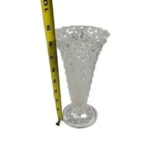Vintage Indiana Glass Clear Diamond Point Footed 8" Pressed Glass Flower Vase