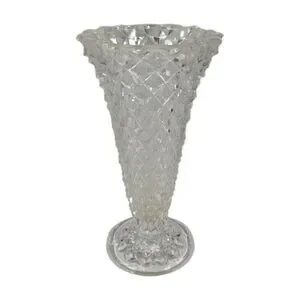 Vintage Indiana Glass Clear Diamond Point Footed 8" Pressed Glass Flower Vase