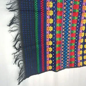 Vintage Indigenous Rug Tapestry Knit Tablecloth Black
