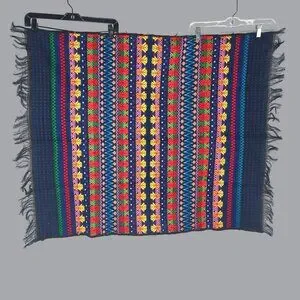 Vintage Indigenous Rug Tapestry Knit Tablecloth Black