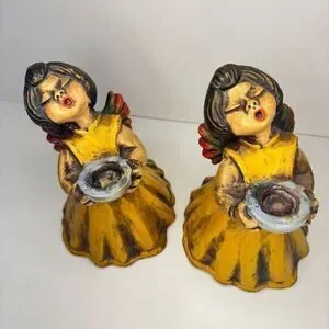 Vintage Italian Angel Figurines By Thun Bozen Hand-Painted Candle Holders MCM