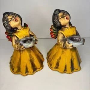 Vintage Italian‎ Angel Figurines by Thun Bozen Hand-Painted Candle Holders MCM