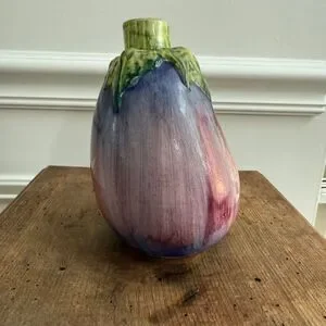 Vintage Italian Vietri Eggplant Ceramic Glass Vase 6”Tall