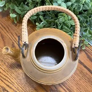 Vintage Japanese Teapot With Lid And Basket Weave Handle