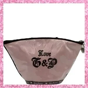 Vintage Juicy Couture Pink & Brown Scotty Crest Logo Makeup Cosmetic Bag