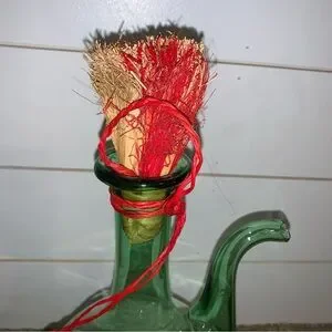 Vintage Large Hand Blown Glass Italian Wine Decanter/ Carafe Ice Chamber Green