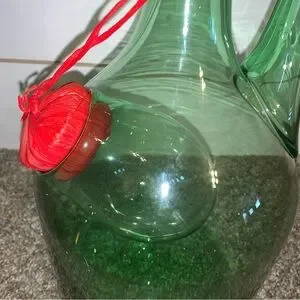 Vintage Large Hand Blown Glass Italian Wine Decanter/ Carafe Ice Chamber Green