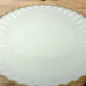 Vintage Large Milk Glass Platter 14.5” Ruffled Edge 22k Gold Trim Anchor Hocking
