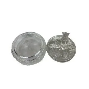Vintage LE Smith 1930s Crystal Glass Scottish Terrier Powder Jar Container Mint