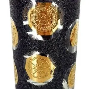 Vintage Libbey 60s MCM Black Gold Old World Coin Highball Tumbler Barware Glass