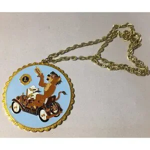 Vintage Lions Club Pendant Necklace Statement Large 1977 New Jersey