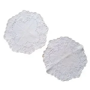 Vintage Lot 3 Round Linen Plate Doilies White Embroidery Floral Daisy