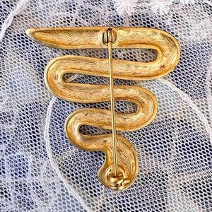 Vintage Matte Brushed Gold Serpentine Brooch