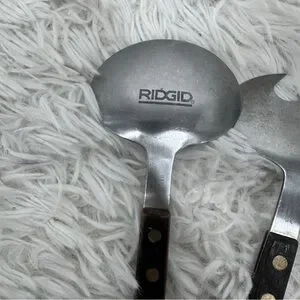 Vintage MCM 11” Wood Handle Salad Serving Set FORK SPOON Stainless Steel JAPAN