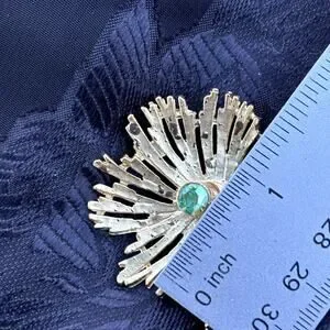 Vintage MCM Weeping Gold Starburst Blue Rhinestone Brooch Pin