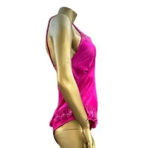 Vintage Miss Dira NY Polyester Pink Lace Trim Women's Bodysuit Teddy Size L